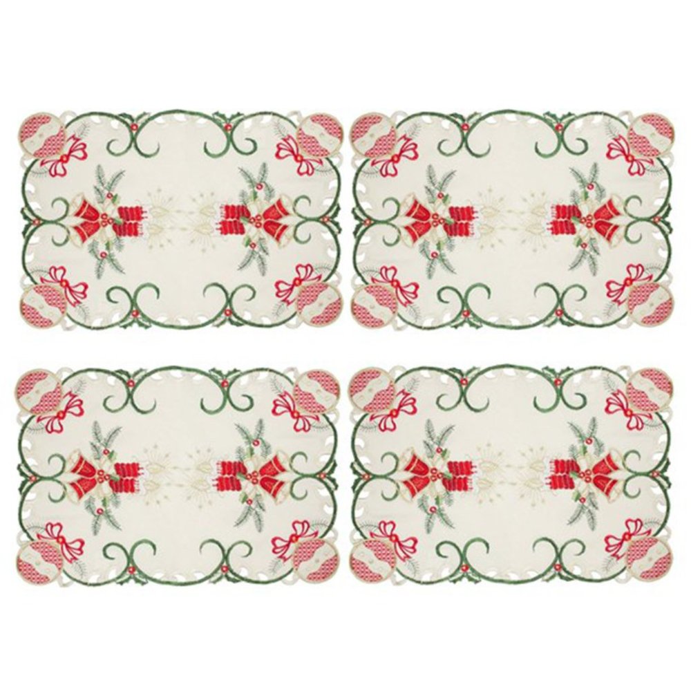 NWT Set Of (4) Embroidered Ornaments Cutout Holiday Christmas Table Placements